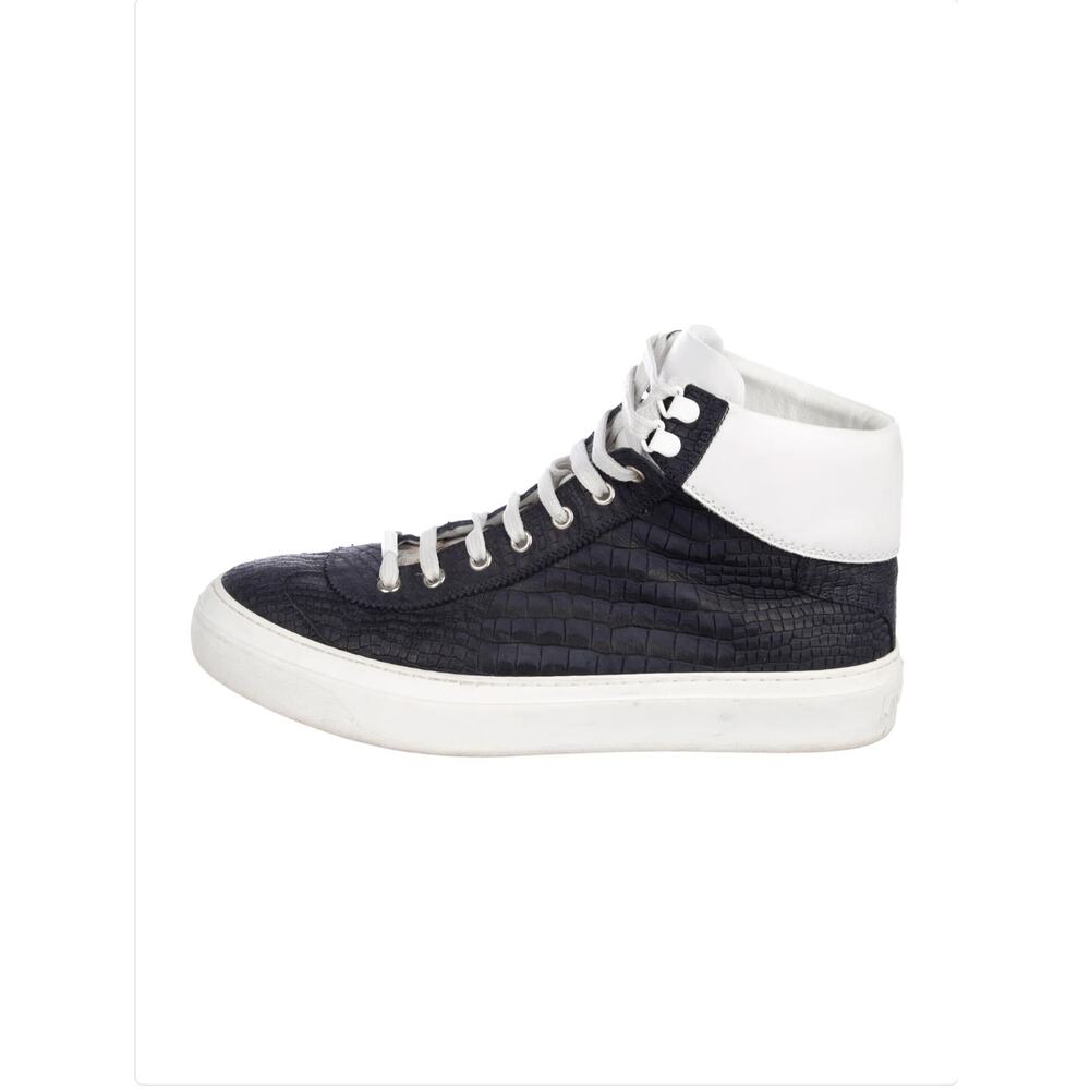 Jimmy Choo Navy Embossed Leather High-Top Sneakers - Size 9